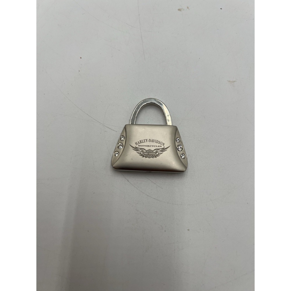 Harley Davidson Purse Lock Keychain Silver Tone Rhinestone Handbag Charm